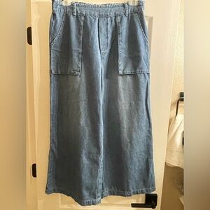 Happily Gray Grey Wide leg jeans pants large front pockets gathered waist NWT XL